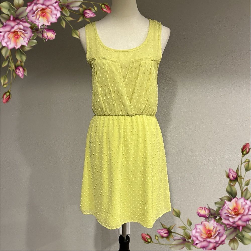 Zara Swiss Dot Blouson High-Low Flowy Sleeveless Dress Yellow Retro Boho